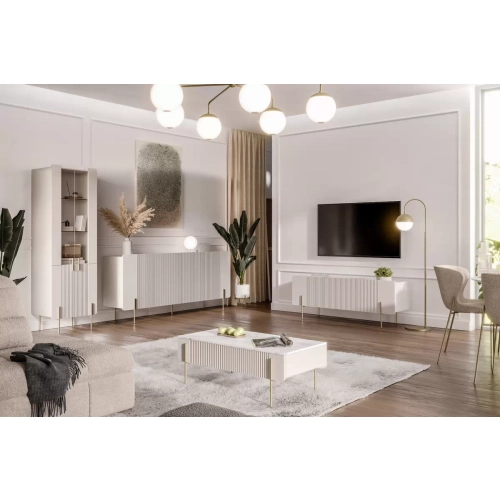 Komoda Malmi 200 cm - kaszmir / crema bianca / złote nóżki